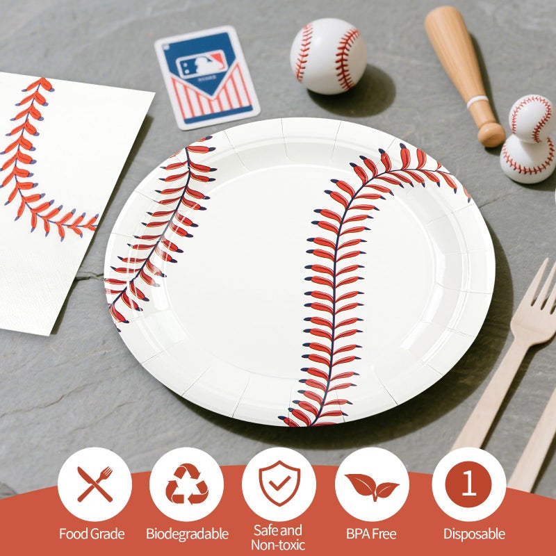 HFBOBP 72 Pcs Baseball Paper Plates and Napkins, 7inch Baseball Themed Party Supplies Decorations Disposable Tableware Dinnerware Set for Sport Themed Party Favors Kids Boys Girls Birthday - Image 4